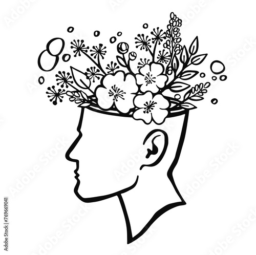 Head blossoms, mental health line vector