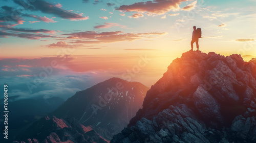 Mountain climber on a big mountain. AI Generated photo