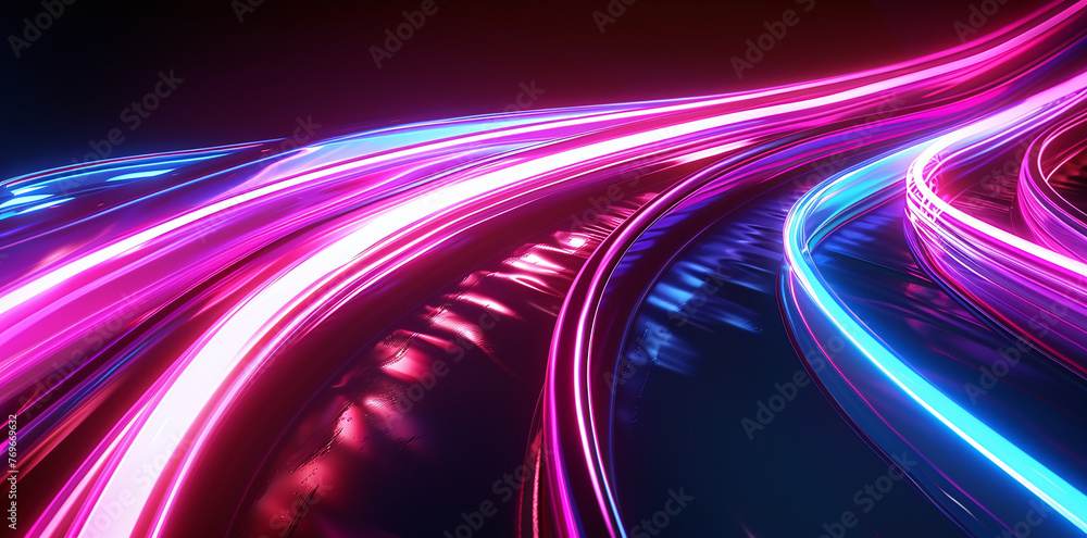 Vivid Neon Ribbons on a Curved Digital Pathway Stock Illustration ...
