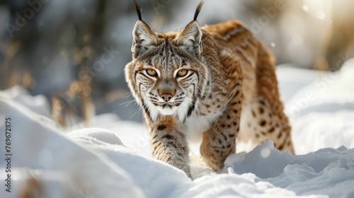 A lynx tracking silently in the snow  embodying the meticulous research and targeted approach in marketing and advertising strategies.