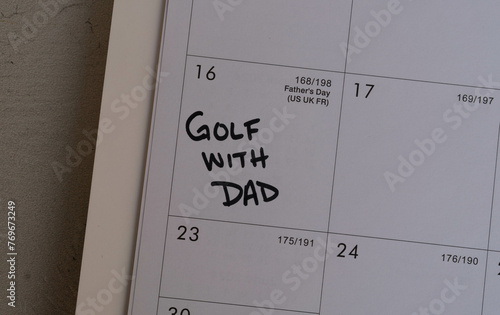 Calendar reminder about golf with Dad on Father's Day.