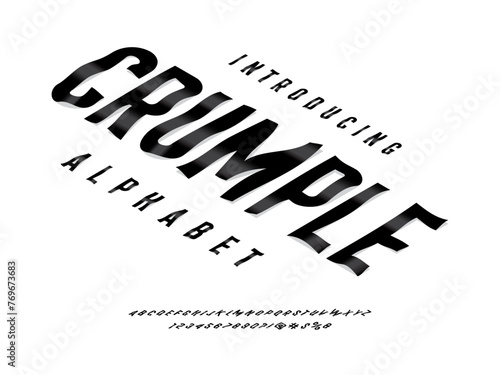 paper crumple stye alphabet design with uppercase, numbers and symbols
