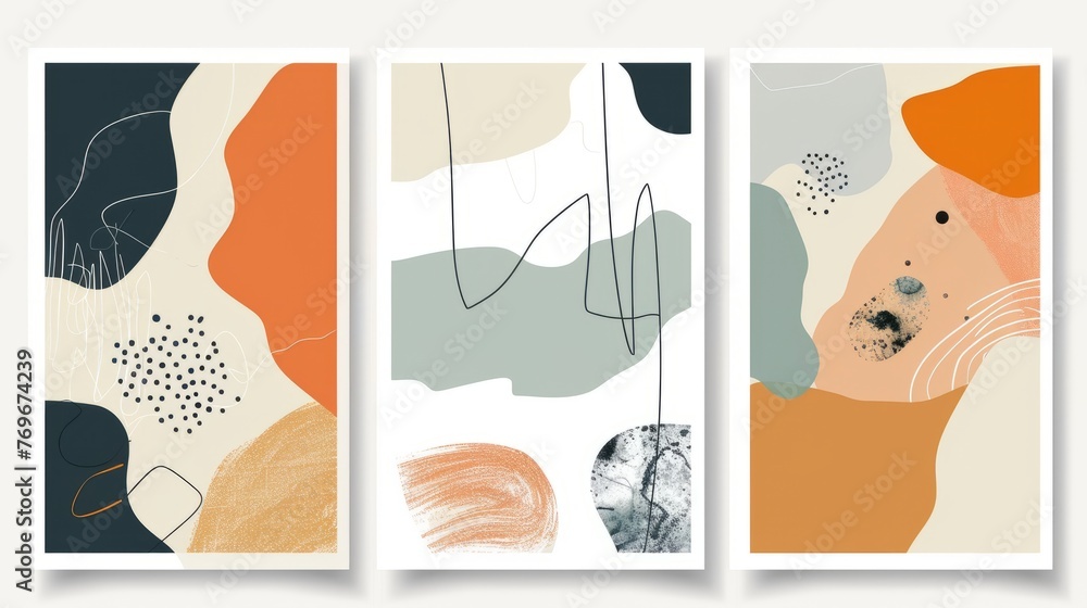 Trendy set of abstract creative minimal artistic hand sketched compositions ideal for wall decoration, as postcard or brochure design, vector illustration