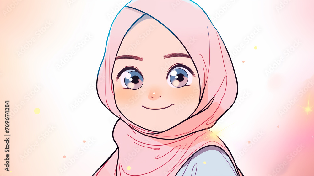 Hand drawn cartoon eid celebration girl illustration background
 - obrazy, fototapety, plakaty 