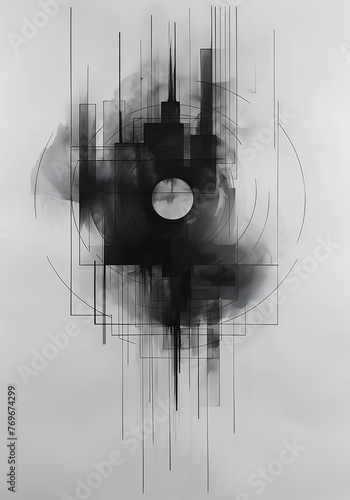 black and white shapes illustration poster