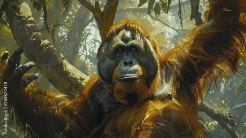 Orangutan expertly navigating the canopy, symbolizing mastery and agility in navigating complex environments, ideal for businesses in dynamic sectors.