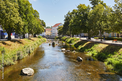 Brigach River in Donaueschingen, one of the sources of the Danube in the Black Forest, Germany, Europe