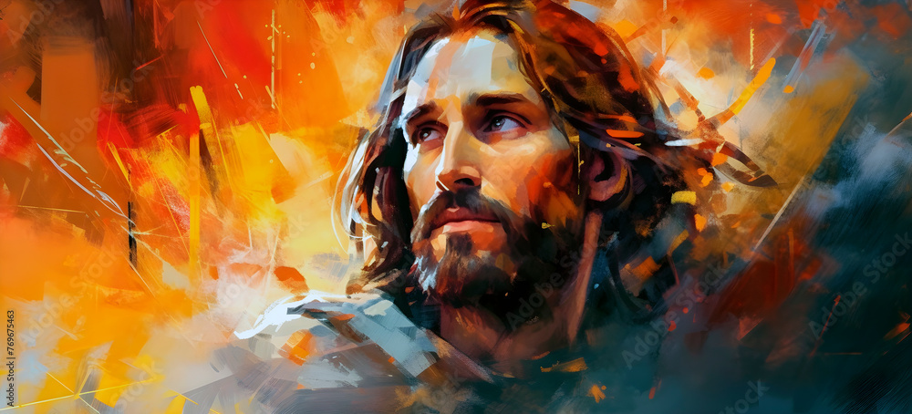 Portrait Jesus Christ with watercolor paint. - obrazy, fototapety, plakaty 