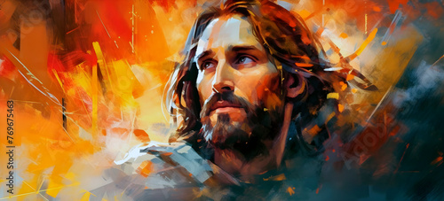 Portrait Jesus Christ with watercolor paint.