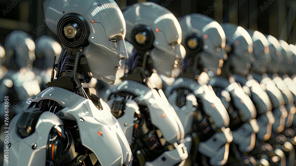 Fototapeta premium Robotic Process Automation: Represents robotic process automation in a business environment, industrial robots or software robots performing certain tasks on an assembly line