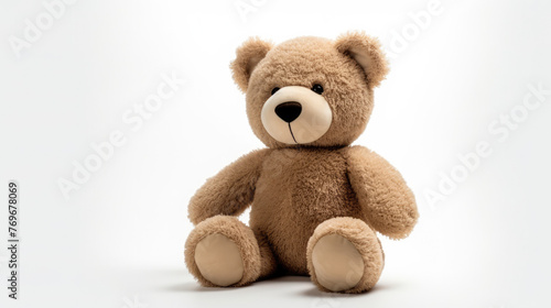 Adorable Classic Teddy Bear Plush Doll, Stuffed Animal Toy Isolated on White Background