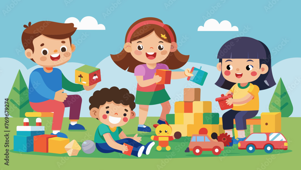 kids playing with toys a vector illustration of k 