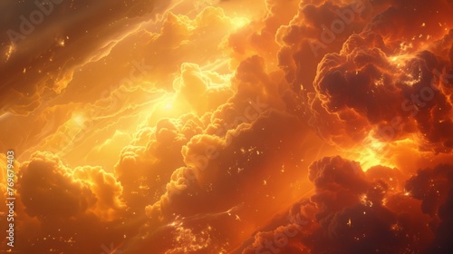 Luminous cloud structure over fiery backdrop