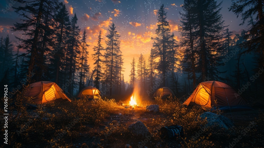 Camping under the Stars: A cozy campsite under a starry night sky, with ...