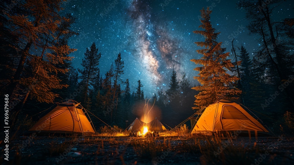 Camping under the Stars: A cozy campsite under a starry night sky, with ...