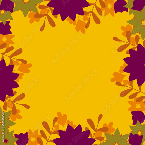Abstract floral background with blank copy space, graphic design illustration wallpaper, flowers and leaves pattern frame template, autumn leaves border