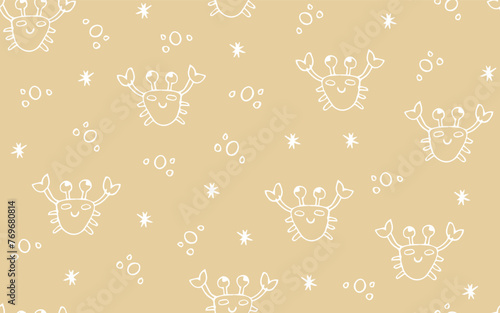 crab. doodle. a hand-drawn crab. the texture. the pattern. seamless pattern. a pattern for textiles. packaging, gift wrappers. vector. lines. boobles photo