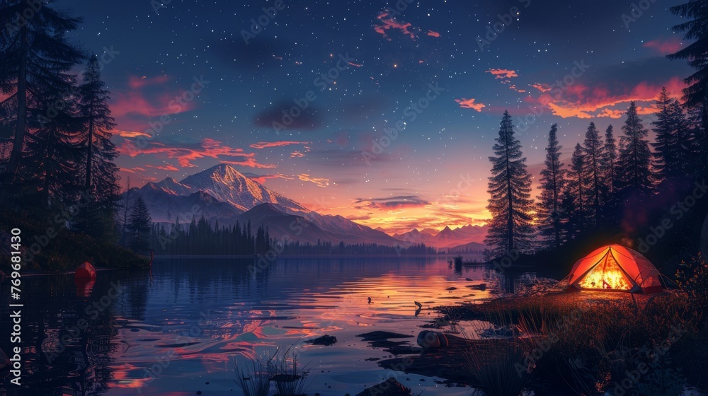 Camping under the Stars: A cozy campsite under a starry night sky, with ...