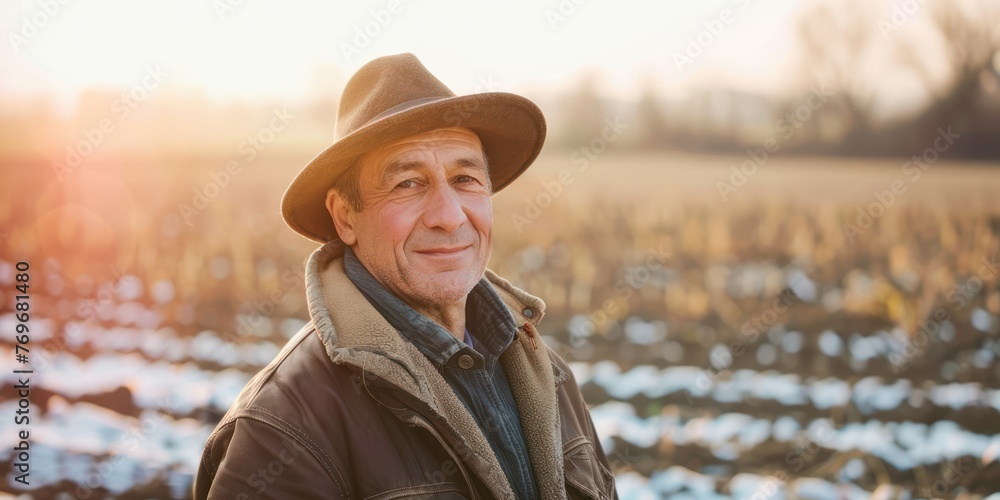 Caucasian farmer standing on a field
