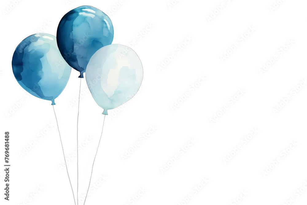 Watercolor balloons isolated on white background with copy space. Happy Birthday. Greeting card template