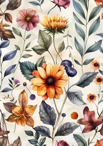 Watercolor botanical painting pattern, for invitation, greeting card background, wallpaper and wall art,