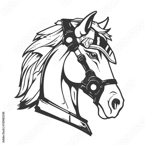 black line art, tough horse head