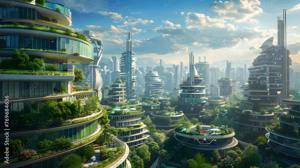 Innovative Smart City Showcasing Sustainable Architecture,Integrated Technology,and a Futuristic Vision of Connected Living