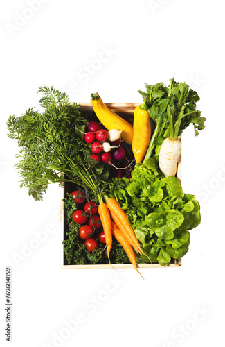 fresh vegetables box on white background