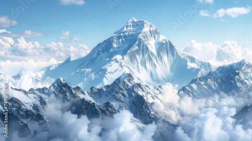 High mountain with withe snow and blue sky. AI generated image © orendesain99