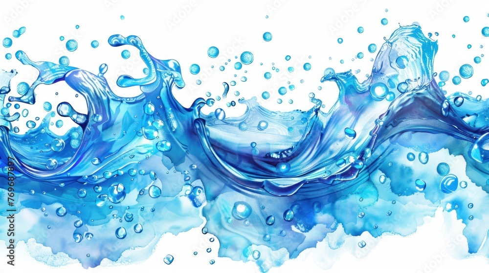 Beautiful transparent cosmetic blue gas bubbles water. AI generated image - obrazy, fototapety, plakaty 