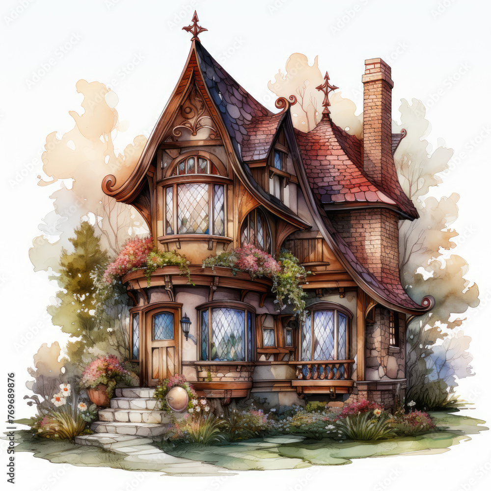 watercolor Kawaii Gingerbread House clipart, Generative Ai watercolor Kawaii Gingerbread House clipart, Generative Ai