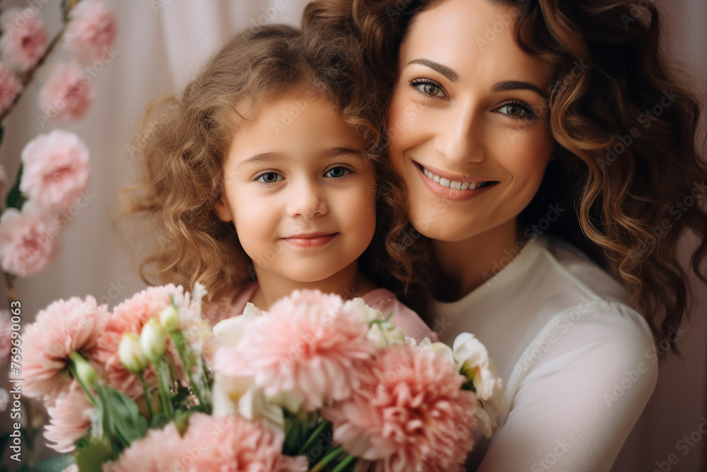 Happy father and mother day conceptual AI generation picture beautiful parent with small child Happy father and mother day conceptual AI generation picture beautiful parent with small child