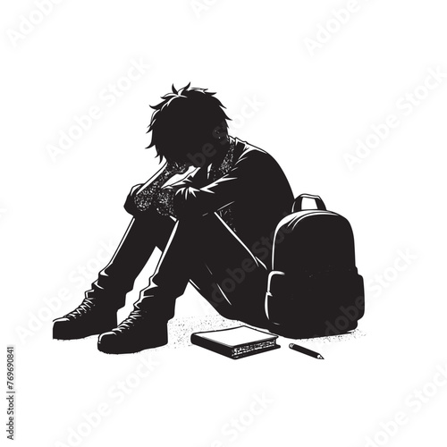 Depressed young student silhouette  image , Depressed young student silhouette png , Depressed young student silhouette  vector