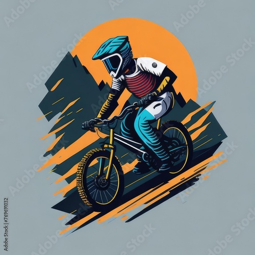 Mountain biker flat style illustration