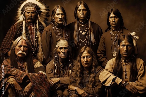A native American tribe posing for a photo