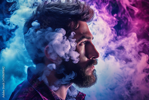 Colorful wallpaper style AI generation illustration pic bright vape e-cigs smoke advertising product photo