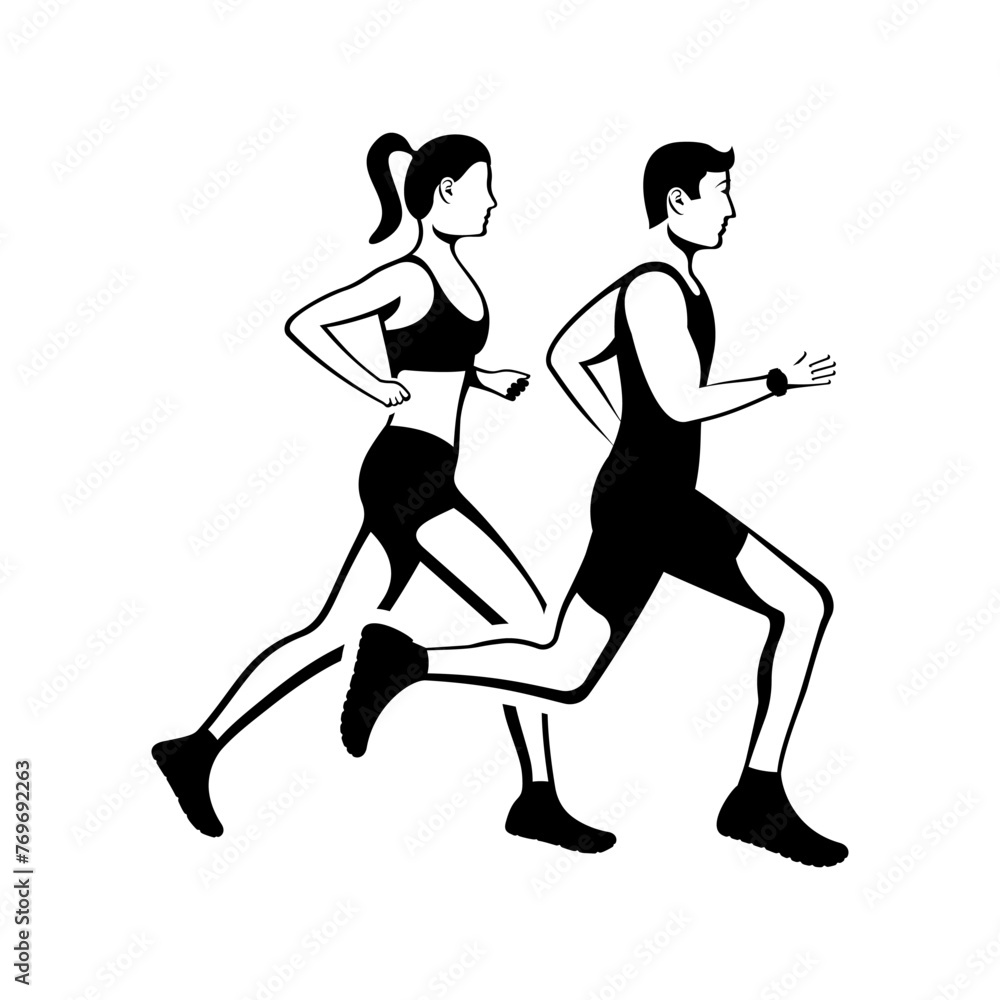 Silhouette young couple on a jogging walk. A man and a woman are running. Young attractive girl and boy. Active lifestyle. Sports and fitness. Vector illustration flat design. Athletic body. Silhouette young couple on a jogging walk. A man and a woman are running. Young attractive girl and boy. Active lifestyle. Sports and fitness. Vector illustration flat design. Athletic body.