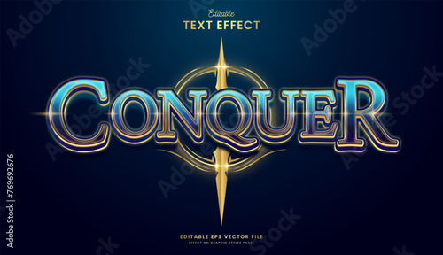 decorative golden blue conquer editable text effect vector design