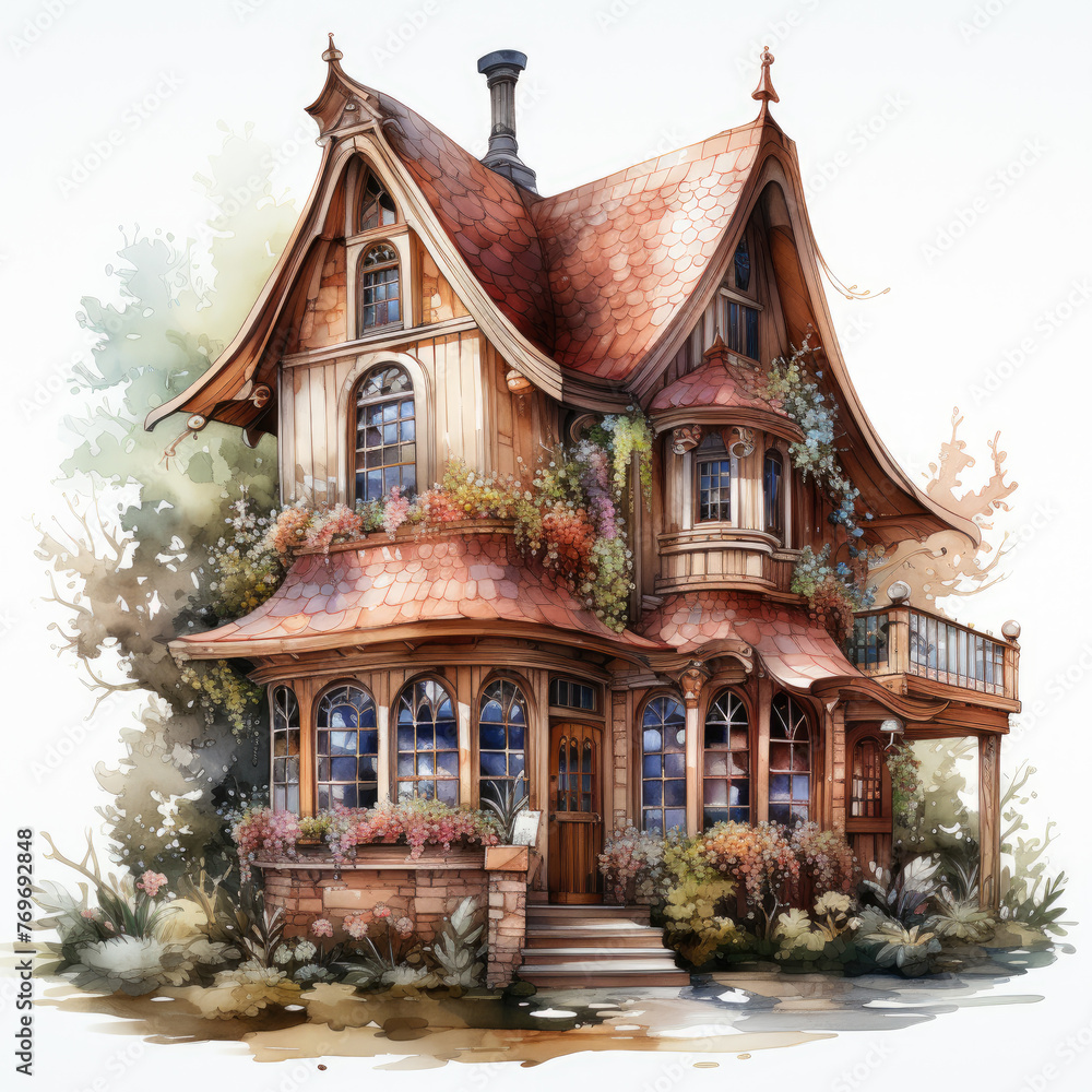 watercolor Kawaii Gingerbread House clipart, Generative Ai watercolor Kawaii Gingerbread House clipart, Generative Ai