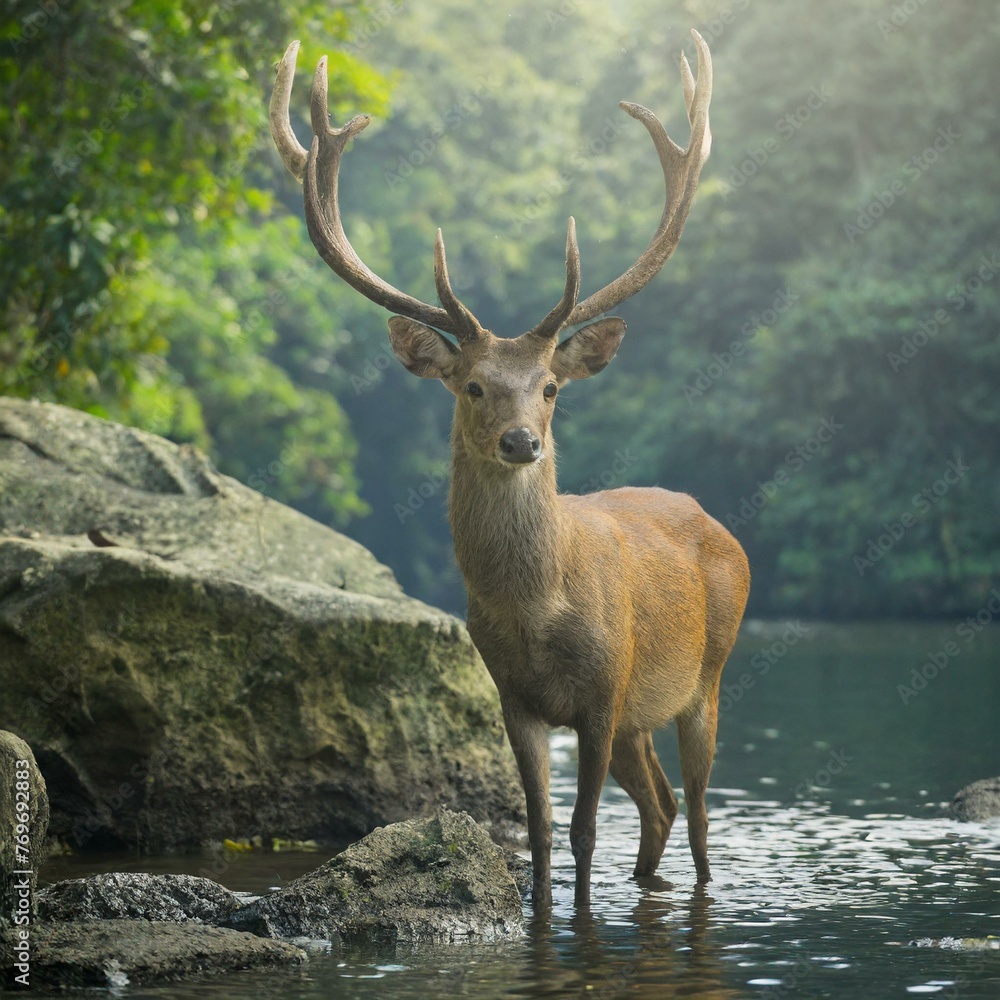 Beautiful Swamp deer stand at stone jungle background wallpaper Beautiful Swamp deer stand at stone jungle background wallpaper