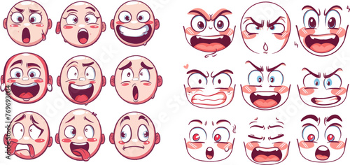 Line kawaii face expression japanese anime character