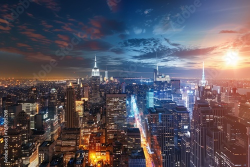 Nightfall in NYC: Aerial View of Cityscape at Dusk