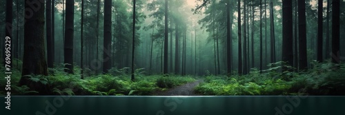 Deep forest green to slate gray color gradient shiny metal sheet surface smooth texture banner panoramic background banner template backdrop from Generative AI