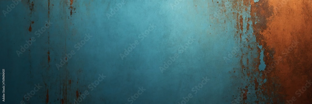 Rust orange to powder blue color gradient shiny metal sheet surface smooth texture banner panoramic background banner template backdrop from Generative AI