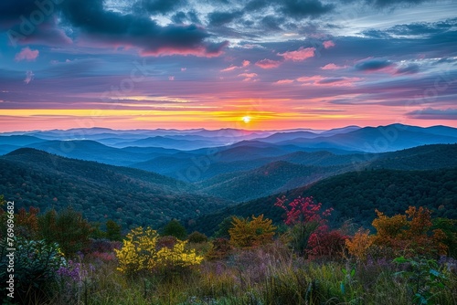 Dawn Awakening: Pink and Blue Skyline Over Mountains © Ilia Nesolenyi