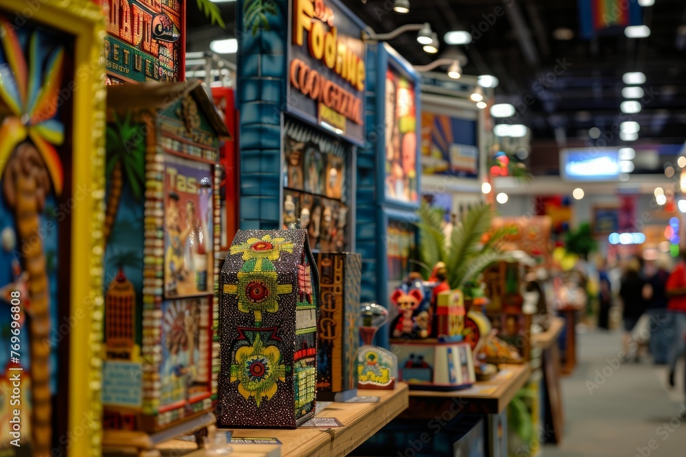 Cultural Artifacts: Colorful Market Booth Close-Up