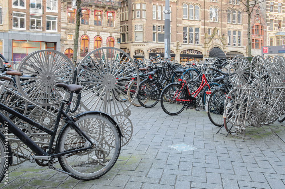 Bicycle parking lot in the city.