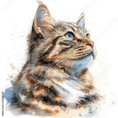 Watercolor Cat Portrait with Blue Eyes