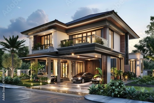a big modern private residential bungalow villa mansion house architecture exterior design © DailyLifeImages