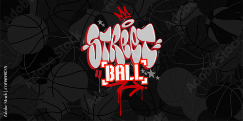 Abstract Hip Hop Hand Written Urban Street Art Graffiti Style Word Streetball Vector Illustration